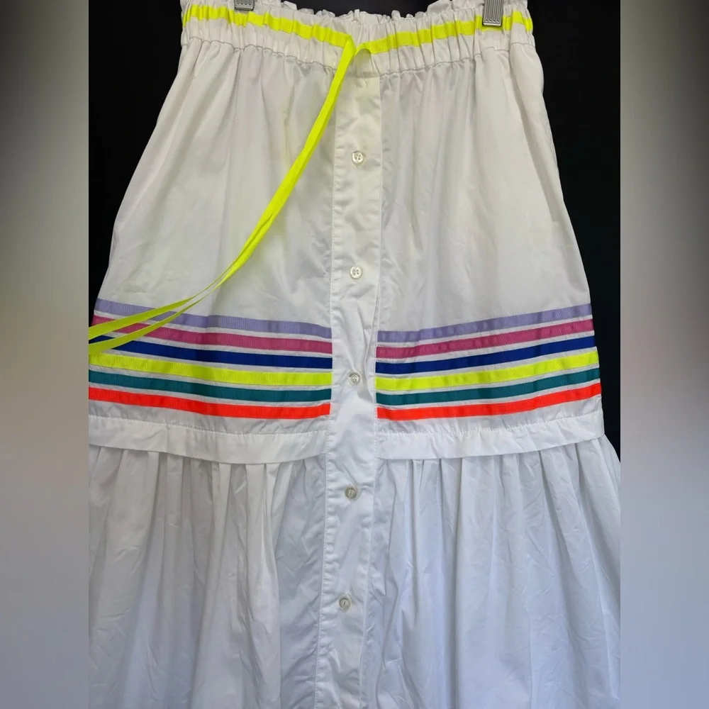 Mira Mikati Rainbow Stripe Neon Trim Tiered Midi Skirt US 6 festival - Picture 6 of 8